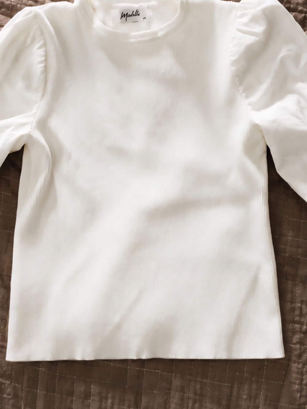 Modella White Ribbed Puff-Sleeve Top